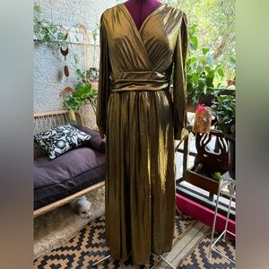SHEIN Gold Wrap Pleated Cocktail Gown